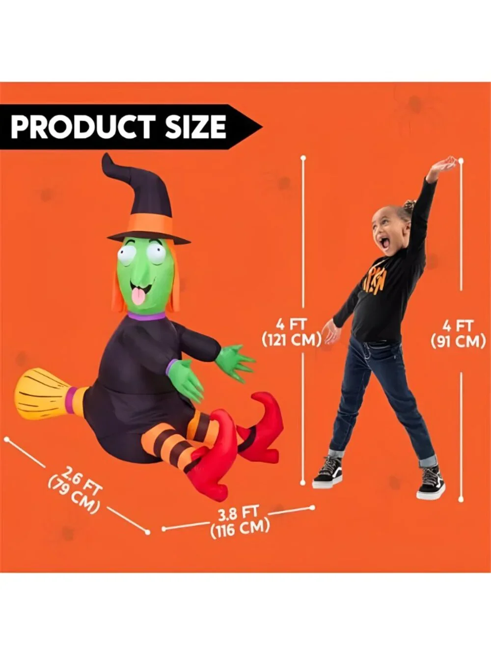 4FT Halloween Inflatable Witch with Build-in LED Lights - Outdoor Blow
